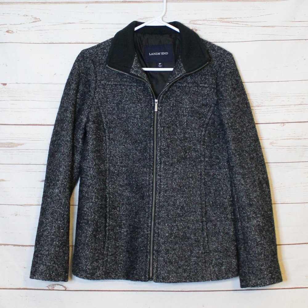 Lands End Wool Tweed Short Jacket Winter Business